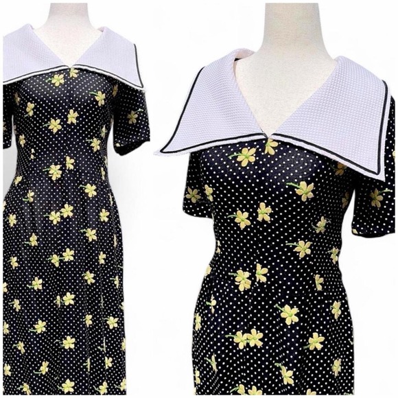 Dresses & Skirts - Vintage 80s Floral Embroidered Collar Sailor Dress